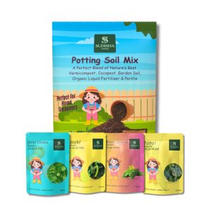 Grow Your Own Veggies Combo: Turai, Karela, Lauki & Tinda Seeds (15 each) with 2kg Nutrient-Rich Potting Soil Mix