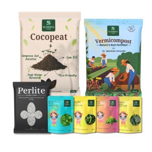 Combo Packet of Cocopeat (2kg), Vermicompost (2kg), Perlite (250g) and Lauki, Turai, Tinda & Karela Seeds (15 Each)